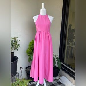 Zara Maxi Backless Fit and Flare Dress with Neck Ties in Hot Pink Color, size S